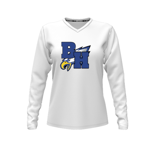 [FTLVCFWH-FYXS-LOGO2] Decker Comfort T-Shirt (Female Youth XS, White, V Neck, Logo 2, Long Sleeve)