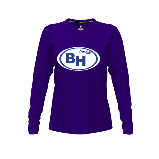 [FTLVCFPP-FYXS-LOGO1] Decker Comfort T-Shirt (Female Youth XS, Purple, V Neck, Logo 1, Long Sleeve)