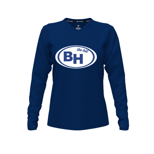 [FTLVPTNV-FYXS-LOGO1] Decker Performance T-Shirt (Female Youth XS, Navy, V Neck, Logo 1, Long Sleeve)