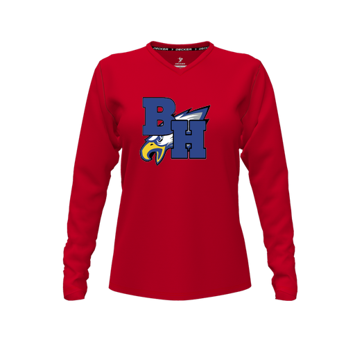 [FTLVPTRD-FYXS-LOGO2] Decker Performance T-Shirt (Female Youth XS, Red, V Neck, Logo 2, Long Sleeve)