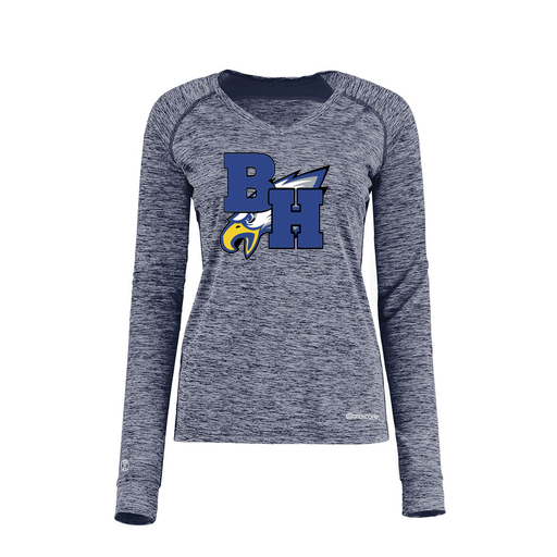 [222770.U22.XS-LOGO2] Ladies Electric Long Sleeve Shirt (Female Adult XS, Navy, Logo 2)